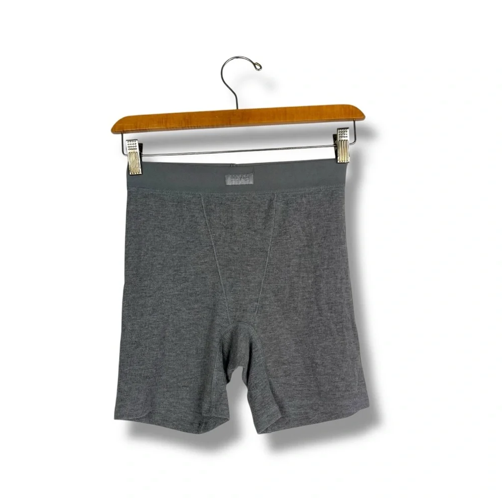 Skims Cotton Ribbed Knit Boxer Short Small Grey Sleepwear Shapewear Lounge Luxe